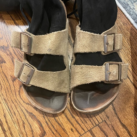 Birkenstock Brown Khaki Suede Slip-On Sandals - Picture 1 of 6
